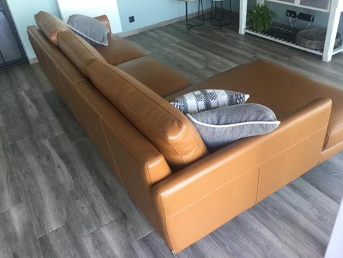 Lederen zetel met longchair, Huis en Inrichting, Zetels | Zetels en Chaises Longues, Gebruikt, Leer, Ophalen