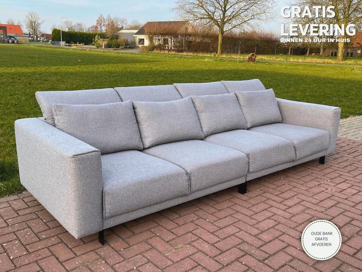GRATIS LEVERING HEEL BE Montel Grijs 4-zits Stoffen Bankstel, Huis en Inrichting, Zetels | Zetels, Zo goed als nieuw, Rechte bank
