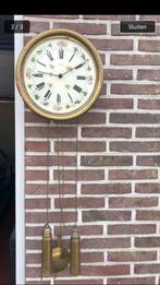 Antieke, koperen hang-wandklok, Ophalen, Gebruikt, Analoog, Wandklok