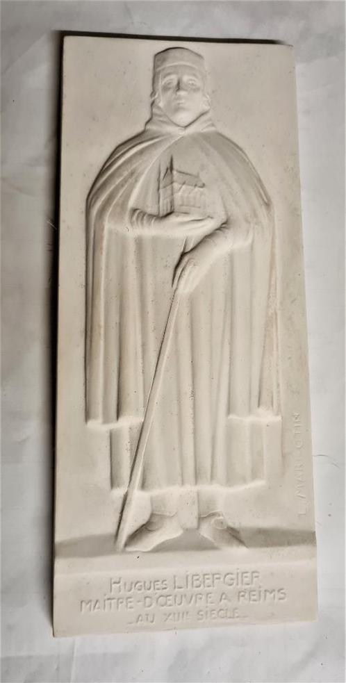 Bas-relief en plâtre Hugues Libergier architecte Reims - Mar, Antiquités & Art, Art | Sculptures & Bois, Enlèvement ou Envoi