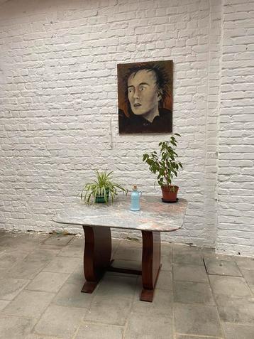 Bijzettafel met blad natuursteen vintage beschikbaar voor biedingen