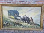 Groot schilderij op doek -Paarden postkoets -E. Lefevre, Antiek en Kunst, Ophalen