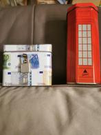 2 Blikken spaarpotten samen 1,50 euro, Collections, Boîte en métal, Enlèvement