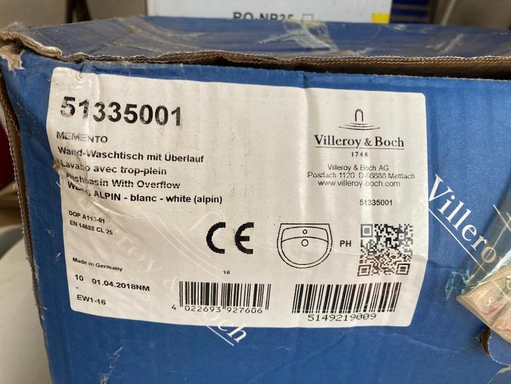 Villeroy & Boch Memento wastafel 42x50cm wit alpin, Doe-het-zelf en Bouw, Sanitair, Nieuw, Wastafel, Ophalen
