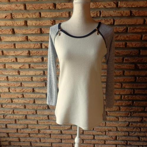 25 - blouse femme t.38 blanc gris - made in italy -, Kleding | Dames, Blouses en Tunieken, Zo goed als nieuw, Maat 38/40 (M), Wit