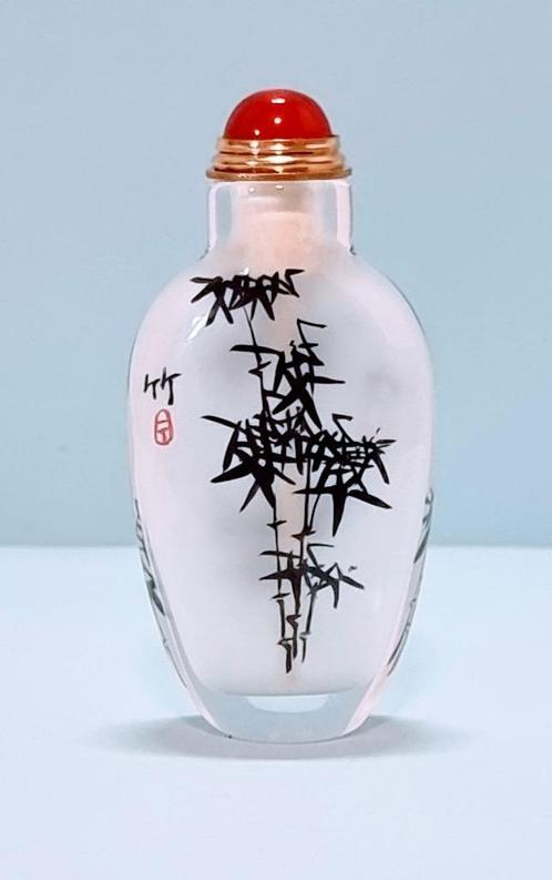 Glas Snuff botlle /Snuifflesje "Verre églomisé" (achter glas, Antiek en Kunst, Kunst | Niet-Westerse kunst, Ophalen of Verzenden