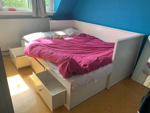 HEMNES bedbank met 3 lades + 2 matrassen Ikea, Huis en Inrichting, Slaapkamer | Bedden, Gebruikt, Tweepersoons, 160 cm, 200 cm