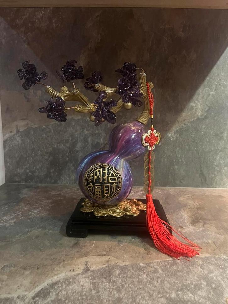 feng shui “Wu Lou” (kalebas) met geldboom van amethist, Collections, Statues & Figurines, Neuf, Enlèvement
