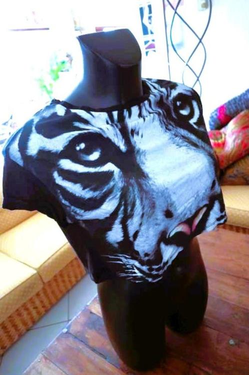 kort zwart/wit uniek tijger-face T-shirt, Vêtements | Femmes, T-shirts, Neuf, Taille 36 (S), Blanc, Manches courtes, Enlèvement ou Envoi