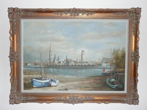 Zicht op Antwerpen stad vanaf Linkeroever, Antiek en Kunst, Kunst | Schilderijen | Klassiek, Ophalen