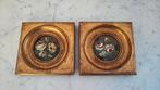 Vintage ronde vergulde lijstjes met bloemenschilderijtje, Antiek en Kunst, Ophalen of Verzenden