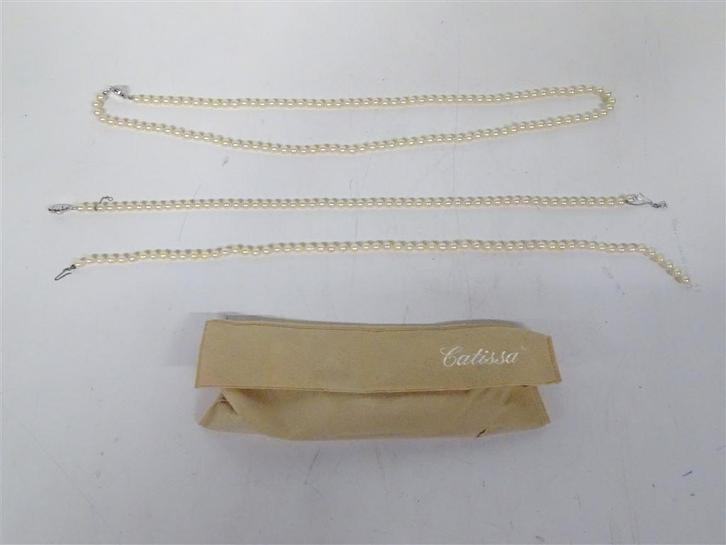 A6588. 3x Parelkettingen van Majorica, Handtassen en Accessoires, Kettingen, Gebruikt, Zilver, Zilver, Ophalen of Verzenden