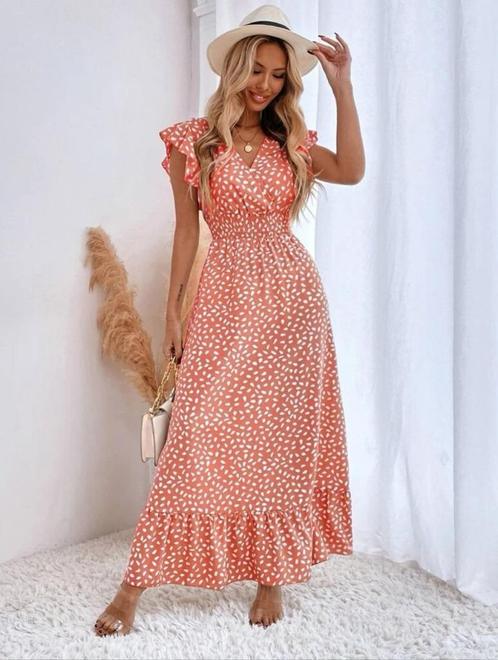 Shein - lange jurk - (oud)roze - maat L - korte mouw, Kleding | Dames, Jurken, Zo goed als nieuw, Maat 42/44 (L), Roze, Onder de knie