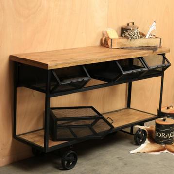 Retro sidetabe trolley keukenkar, bakkersrek wandmeubel kast beschikbaar voor biedingen