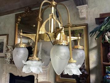 Art nouveau  kroonluster verguld brons beschikbaar voor biedingen