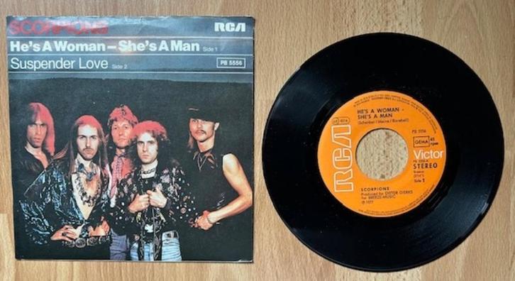 45T SINGLE - SCORPIONS - HE's A WOMAN, SHE's A MAN - HARD RO, Cd's en Dvd's, Vinyl Singles, Gebruikt, Single, Rock en Metal, 7 inch