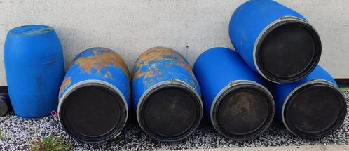 Blauwe tonnen, blauwe vaten, 220l, Tuin en Terras, Regentonnen, Gebruikt, Kunststof, 150 liter of meer, Ophalen