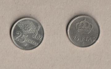 Spanje : 2 (gebruikte) munten van 25 pesetas (1980 en 1982) beschikbaar voor biedingen