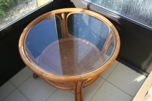 Rattan salon tafel uit veranda, Huis en Inrichting, Tafels | Salontafels, Glas, Ophalen of Verzenden