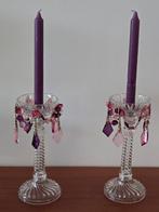 Deux chandeliers romantiques vintage, tous deux parfait état, Enlèvement ou Envoi, Verre