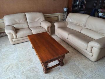 Lederen salon 2+3-zit (beige) beschikbaar voor biedingen