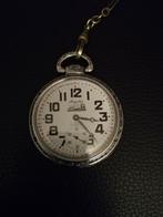 Angelus spoorweg met trein zwitsers mooier zakuurwerk, Overige merken, Zakhorloge, Staal, 1930 tot 1960