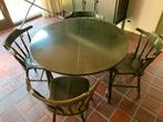 Ronde uittrekbare houten tafel + 6 stoelen seventies, Antiek en Kunst, Ophalen
