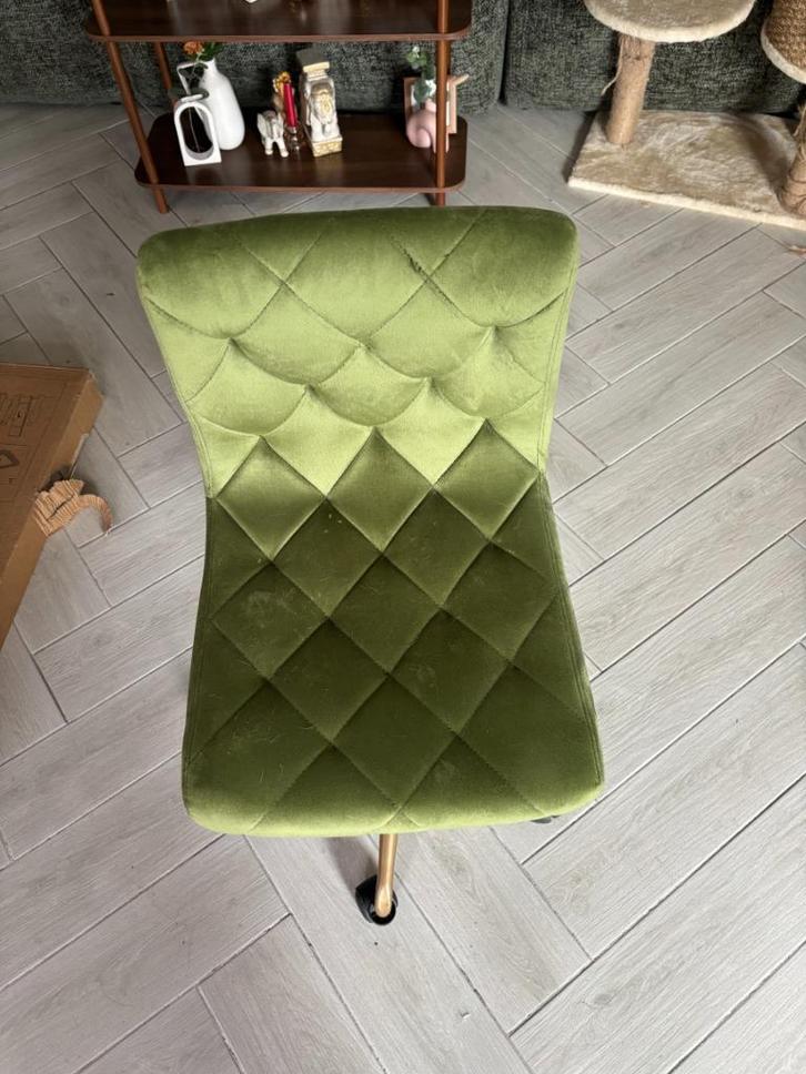 2x Groene velvet bureaustoel met wieltjes, Huis en Inrichting, Bureaustoelen, Zo goed als nieuw, Bureaustoel, Groen, Ophalen