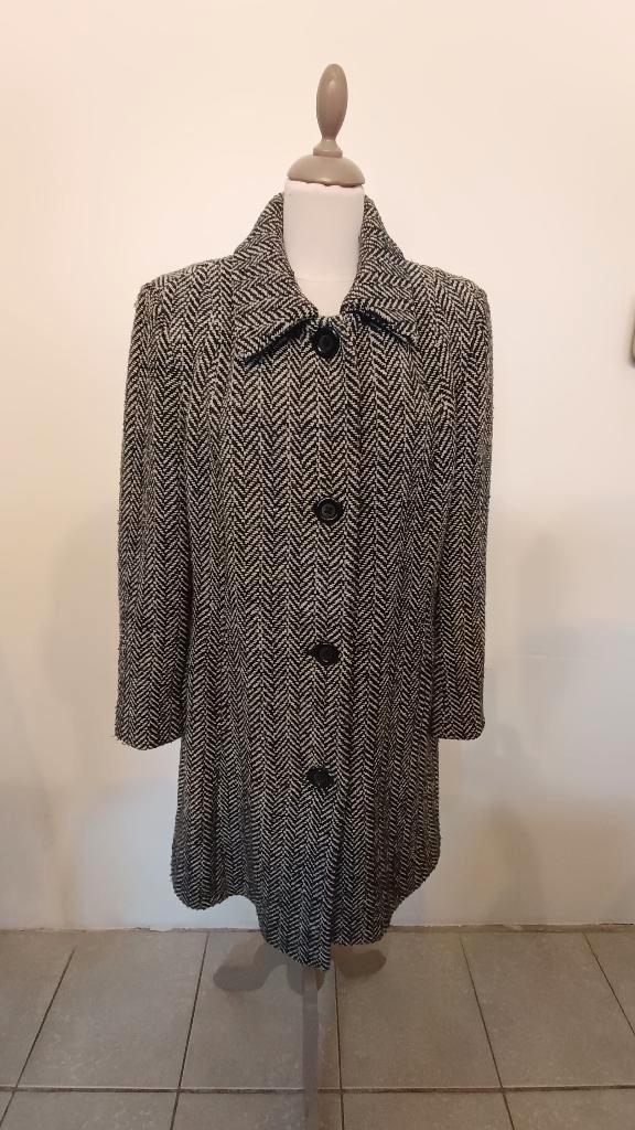 Manteau mi-cuisses en laine mélangée blanc/noir,Taille L.🤩, Vêtements | Femmes, Vestes | Hiver, Comme neuf, Taille 42/44 (L)