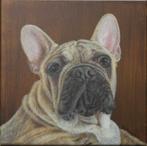 Schilderij franse Bulldog Fawn beige op doek 40 x 40 x 4 cm, Huis en Inrichting, Woonaccessoires | Schilderijen, Tekeningen en Foto's