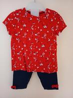 Blauwe legging + rode t-shirt met bloemen - maat 80, Kinderen en Baby's, Babykleding | Maat 80, Meisje, Babyclub, Ophalen of Verzenden