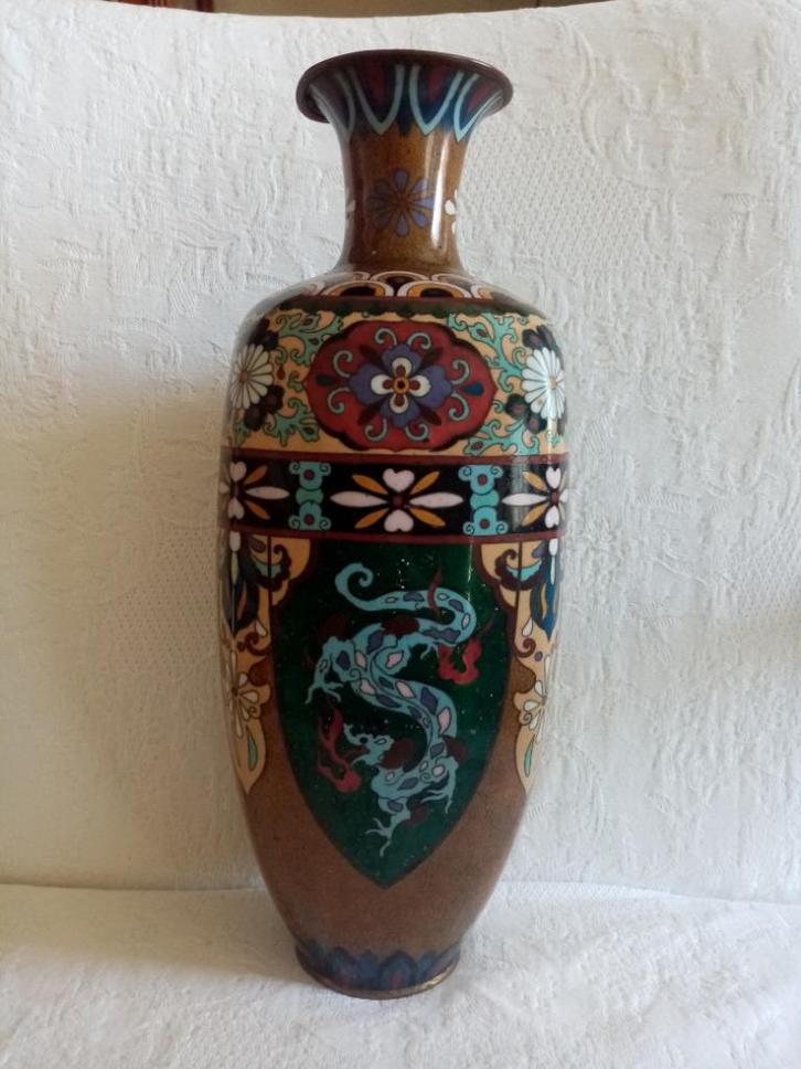 Meiji Japanse draak metalen vaas/1900s 36cm, Antiek en Kunst, Antiek | Vazen, Ophalen