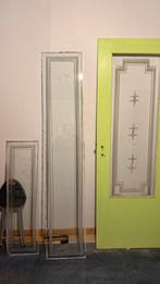 3 retro ingelegde glaspanelen gezandstraald en ingelegd, Antiek en Kunst, Ophalen