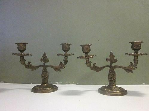 Paire de flambeaux en bronze patiné 1930 Louis XV, Antiek en Kunst, Antiek | Brons en Koper, Brons, Ophalen of Verzenden