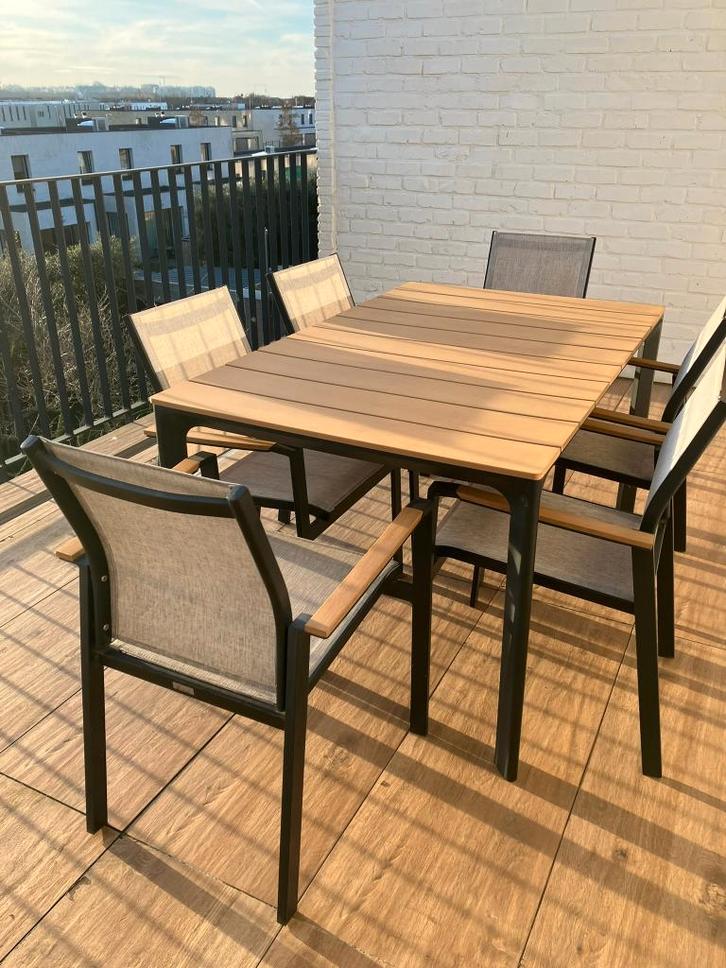 Tuintafel met 6 stoelen - GERESERVEERD, Tuin en Terras, Tuintafels, Gebruikt, Rechthoekig, Ophalen