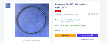 Aandrijfriem Panasonic broodbakmachine, Enlèvement ou Envoi