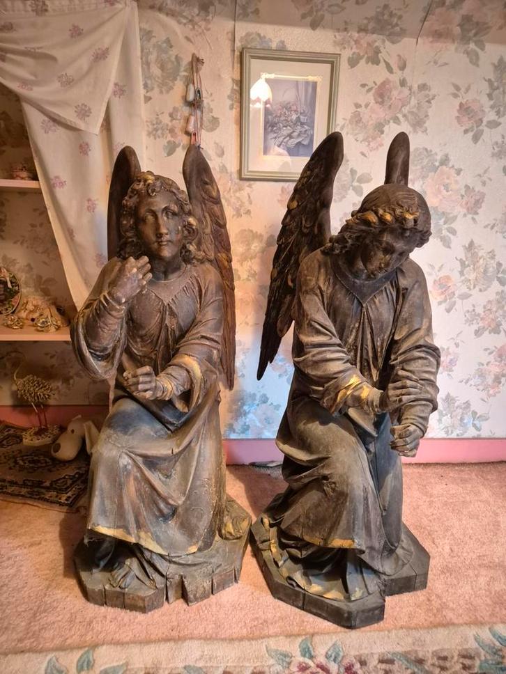 Antieke engelen uit 1 blok hout 105 cm hoog, Antiek en Kunst, Kunst | Beelden en Houtsnijwerken, Ophalen