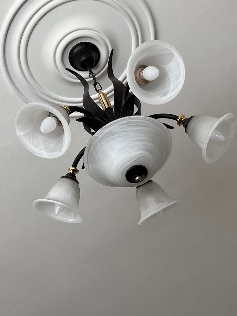 Plafonnier 5 branches - 2 pièces dispo - très bon état, Enlèvement, Utilisé, Verre, Vintage