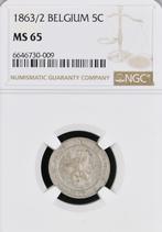 Belgium 5 Cents 1863/2 NGC MS65 Only 2 graded!!!, Ophalen of Verzenden, Overig, Losse munt