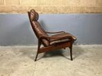 Deens Design relax fauteuil leder vintage mid century, Ophalen, Gebruikt, Hout, Mid Century Deens Design Vintage