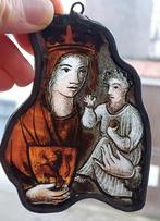 Antiek stukje Vlaams glasraam Maria met kind, Ophalen of Verzenden