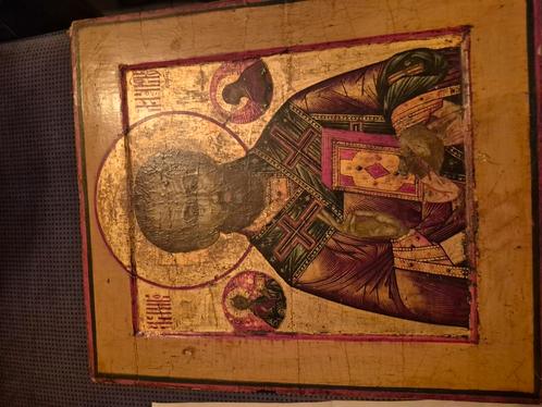 Authentieke 18e-eeuwse Russische icoon – Heilige Nikolaas de, Antiek en Kunst, Antiek | Brons en Koper, Ophalen of Verzenden