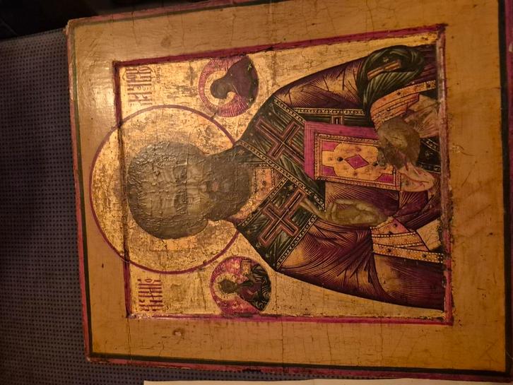 Authentieke 18e-eeuwse Russische icoon – Heilige Nikolaas de, Antiek en Kunst, Antiek | Brons en Koper, Ophalen of Verzenden