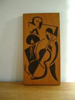 vintage jaren 60 houtsnede jazz muziek jazzband, Antiek en Kunst, Ophalen of Verzenden
