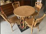 Rieten tafel met 4 stoelen – vintage, Ophalen, Gebruikt