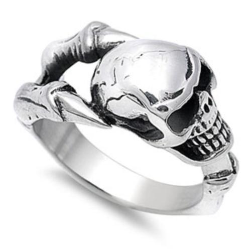 Mannenring in chirurgisch staal met klauw & doodskop, Handtassen en Accessoires, Ringen, Nieuw, Dame of Heer, IJzer of Staal, Ophalen of Verzenden