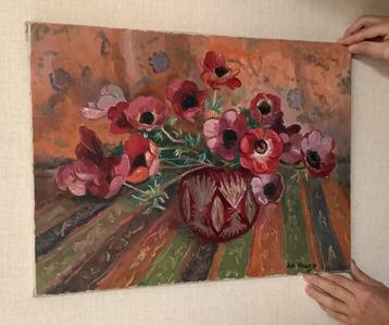 Vintage olieverfschilderij – bloemstilleven,  Art. Hessens beschikbaar voor biedingen