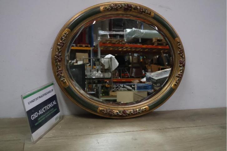 Vintage Ovale Spiegel in Groen/Vergulde Lijst, Huis en Inrichting, Woonaccessoires | Spiegels