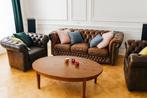 Chesterfield-set – 3-zit + 2 fauteuils, Huis en Inrichting, Ophalen, Zo goed als nieuw, Leer, Vintage