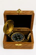 Vintage messing kompas in houten kist – decoratief/nautisch, Ophalen of Verzenden
